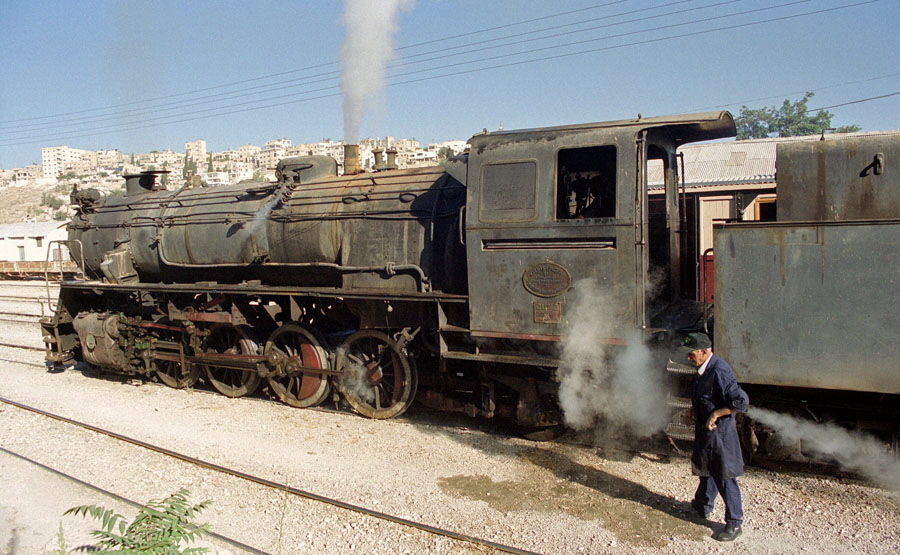 Steam locomotive 51 ready to depart Amman station, Hedjaz Railway, Jordan