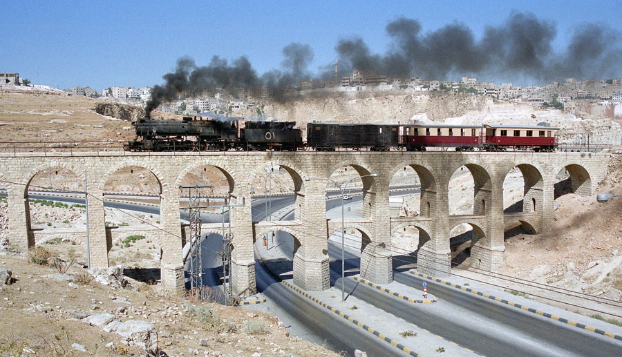 Steam locomotive 51 on train south of Amman station, Hedjaz Railway, Jordan
