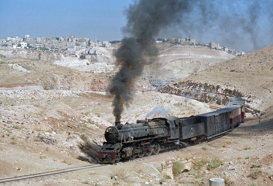 Steam locomotive 51 on train south of Amman station, Hedjaz Railway, Jordan