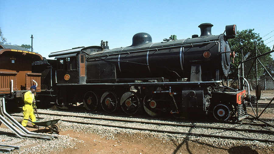 Rhodesian Railways 9B class 4-8-0 steam locomotive no. 115 at Bulawayo Railway Museum, Zimbabwe