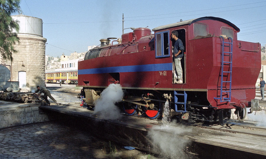 Steam locomotive 61 on turntable, Amman , Hedjaz Railway, Jordan