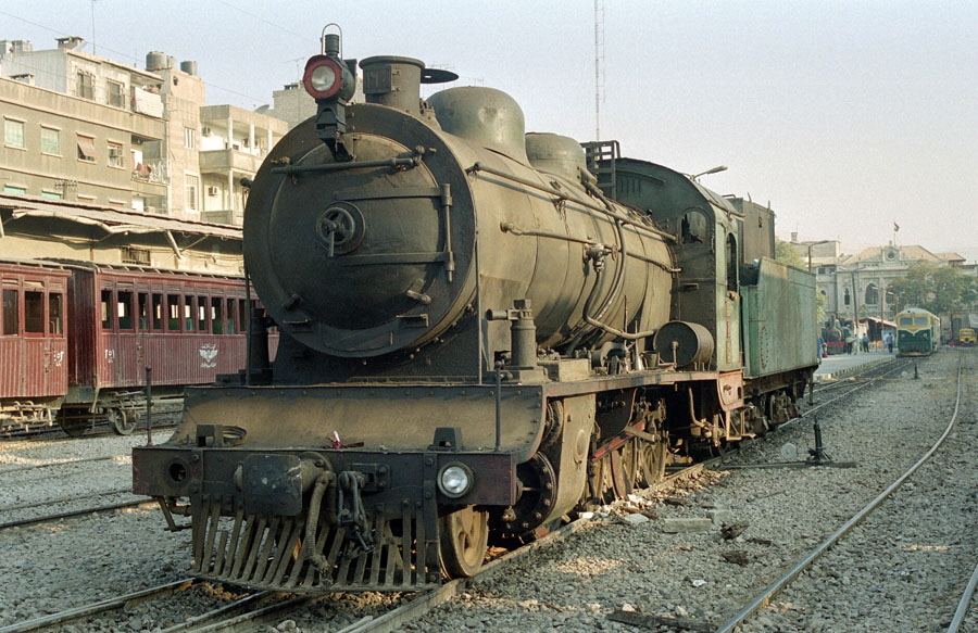 Steam locomotive 160 derailed at Damascus Kanawat station, Hedjaz Railway, Syria