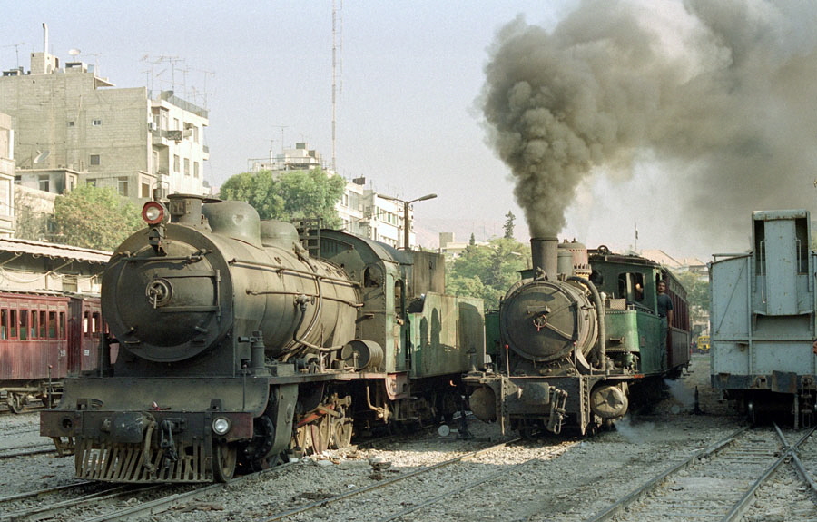 Steam locomotives at Damascus Kanawat station, Hedjaz Railway, Syria