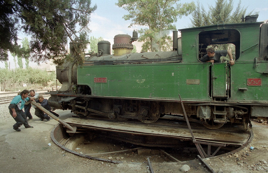 Steam locomotive on turntable at Serghaya, Hedjaz Railway, Syria