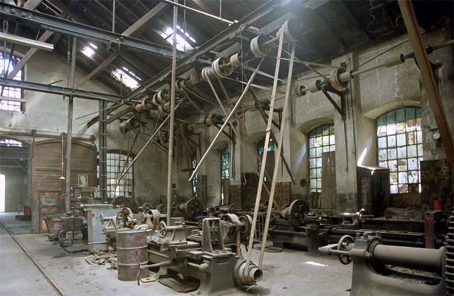 Belt-driven machines in workshop, Cadem Works, Damascus, Hedjaz Railway, Damascus