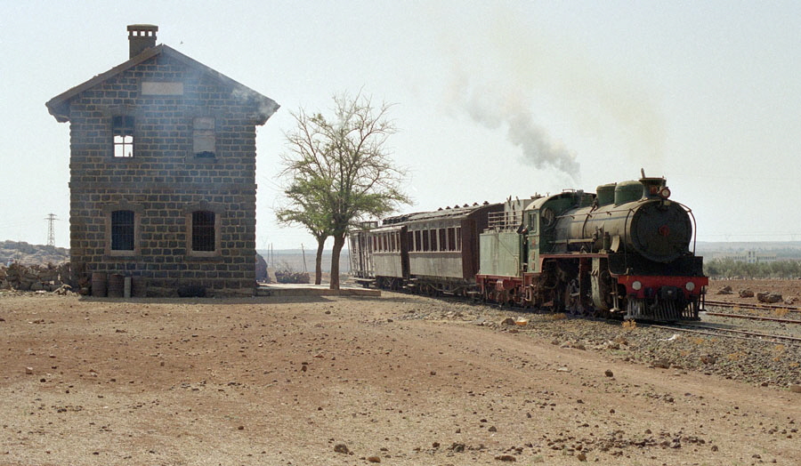 Steam train at Garez between, Bosra & Dera'a, Hedjaz Railway, Syria