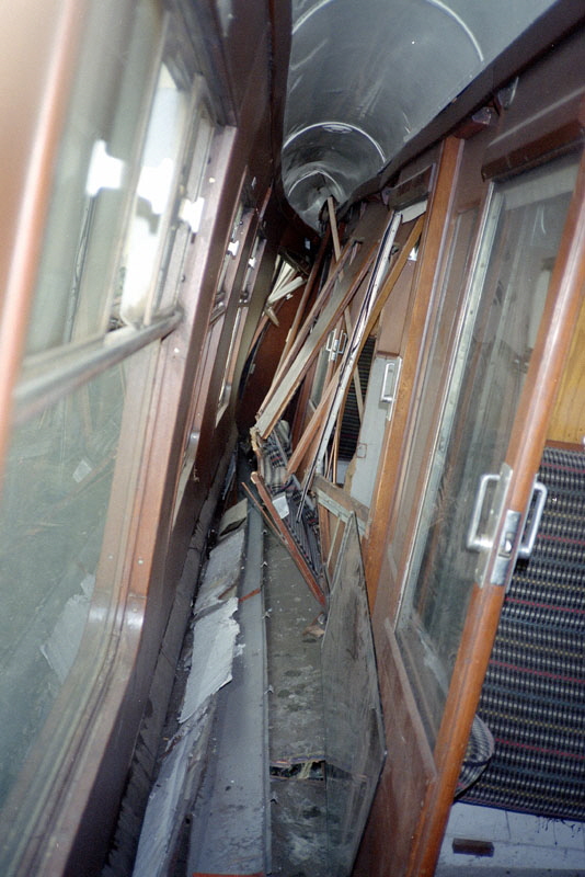 Nuclear-Flask Crash Test, inside corridor coach, Old Dalby