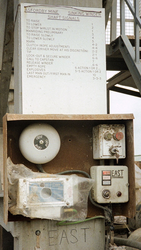 The control panel with the shaft signals for controlling the sinking engine for the east shaft for the new Asfordby Coal Mine