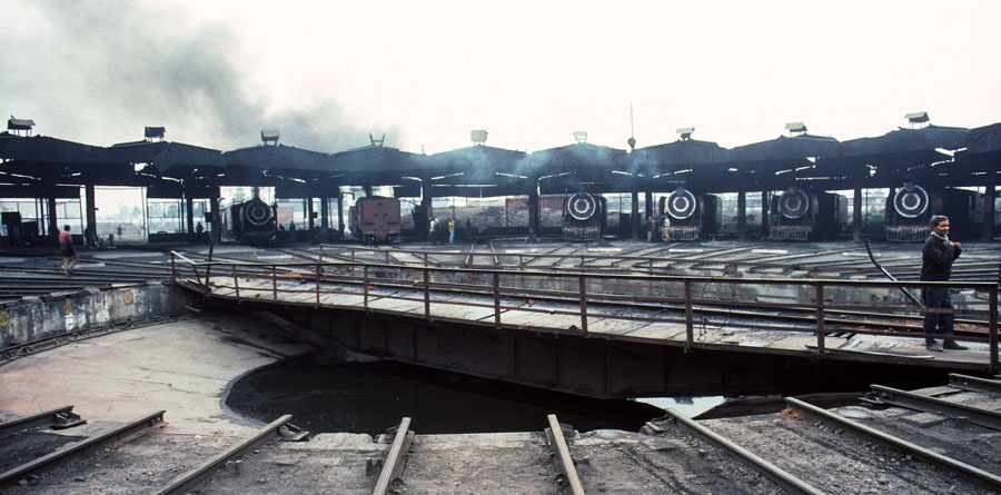 Gorakhpur roundhouse and metre gauge steam locomotives, India, 28th December 1993