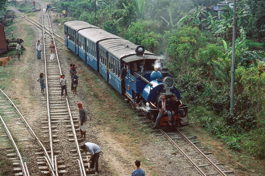 Darjeeling Himalayan Railway narrow gauge steam locomotive, class B 0-4-0ST no. 795, at Siliguri heading with a passenger train to Darjeeling
